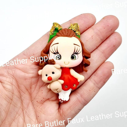 Christmas Girl and her Reindeer - Clay, Clays, girl - Bare Butler Faux Leather Supplies 
