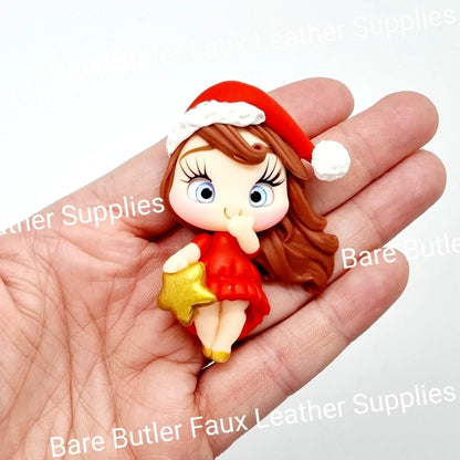 Christmas Girls in Santa Hat - Clay, Clays, girl - Bare Butler Faux Leather Supplies 