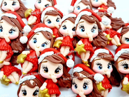 Christmas Girls in Santa Hat - Clay, Clays, girl - Bare Butler Faux Leather Supplies 