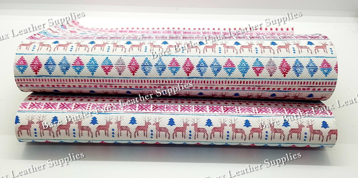 Christmas - Holiday Sweater Pink & Blue - Christmas, Faux, Faux Leather, holiday, Leather, leatherette, sweater - Bare Butler Faux Leather Supplies 