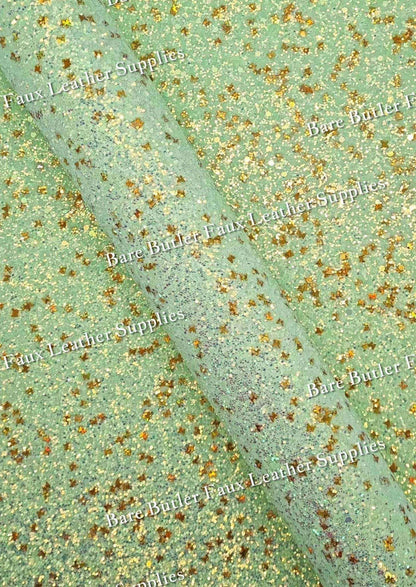 Chunky Glitter - Green/Gold Shimmer - Chunky, Faux, Faux Leather, glitter, gold, green, leather, leatherette, sparkles - Bare Butler Faux Leather Supplies 