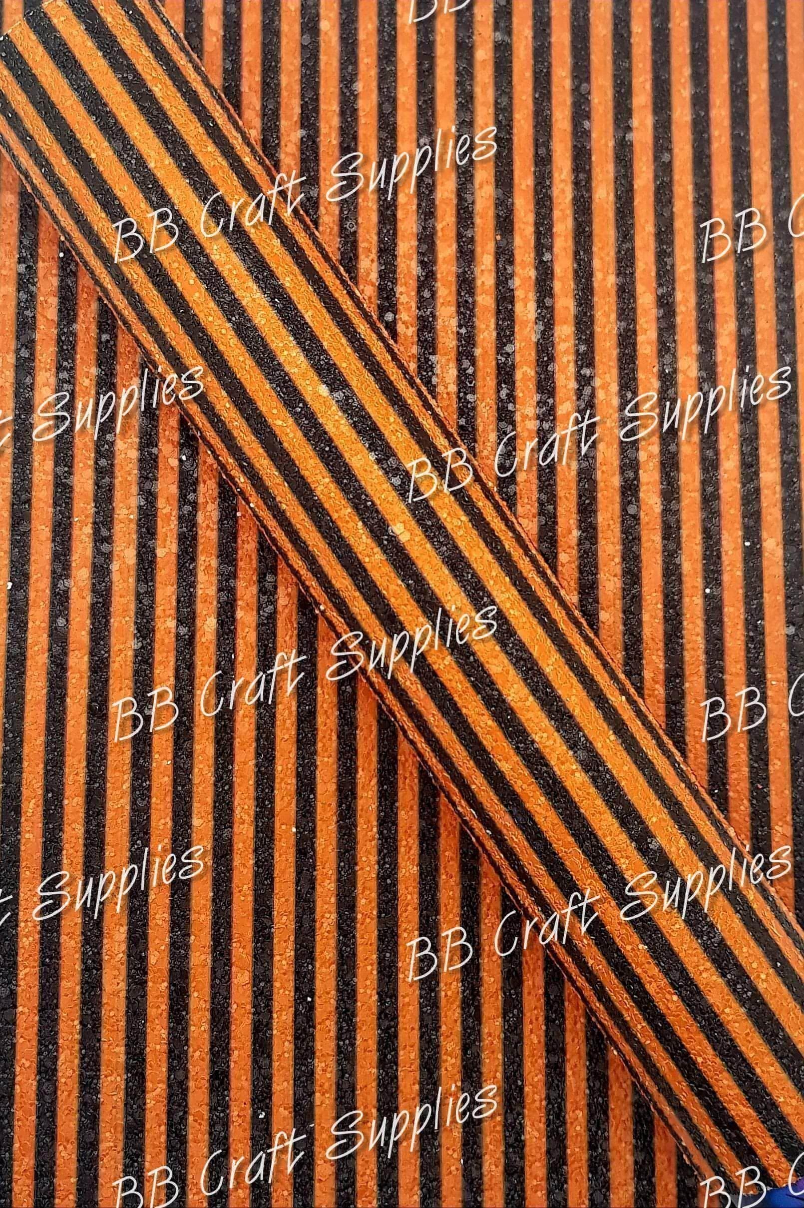 Chunky Glitter - Orange & Black Stripe - Black, Chunky, Faux, Faux Leather, glitter, Halloween, leather, leatherette, orange, OrangeBlack - Bare Butler Faux Leather Supplies 