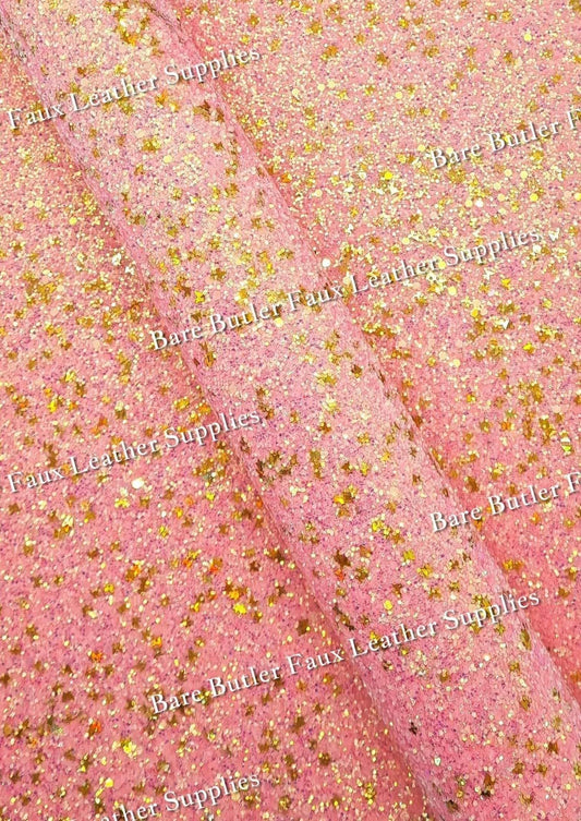 Chunky Glitter - Peach/Gold Shimmer - Chunky, Faux, Faux Leather, glitter, gold, leather, leatherette, Peach, sparkles - Bare Butler Faux Leather Supplies 