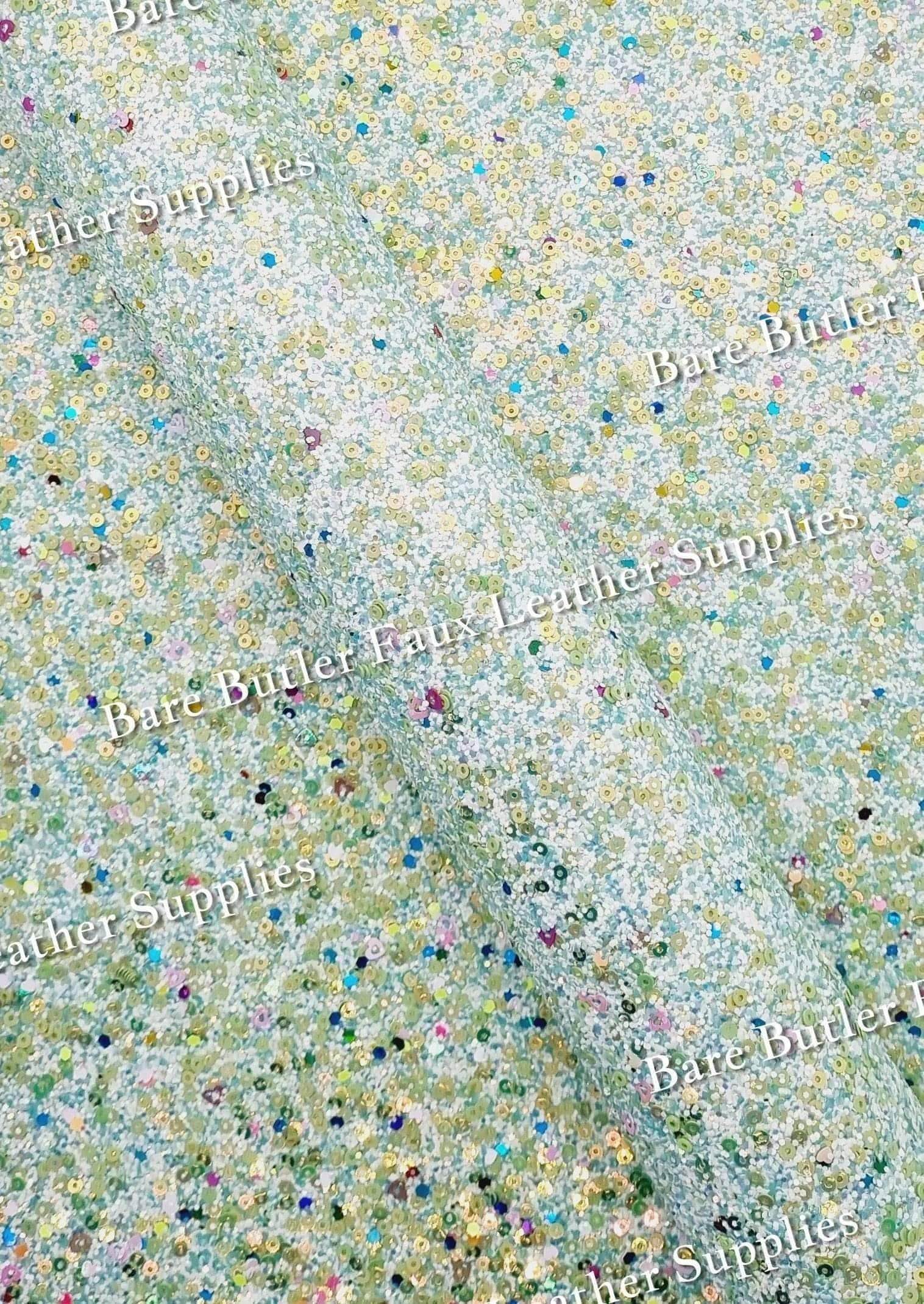 Chunky Glitter Sequin Mix Mint - chunky, Faux, Faux Leather, Glitter, Leather, leatherette, Sequin - Bare Butler Faux Leather Supplies 