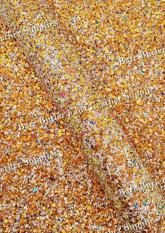 Chunky Glitter Sequin Mix Orange - chunky, Faux, Faux Leather, Glitter, Leather, leatherette, Sequin - Bare Butler Faux Leather Supplies 