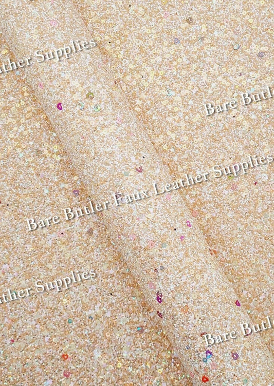 Chunky Glitter Sequin Mix Peach - chunky, Faux, Faux Leather, Glitter, Leather, leatherette, Sequin - Bare Butler Faux Leather Supplies 