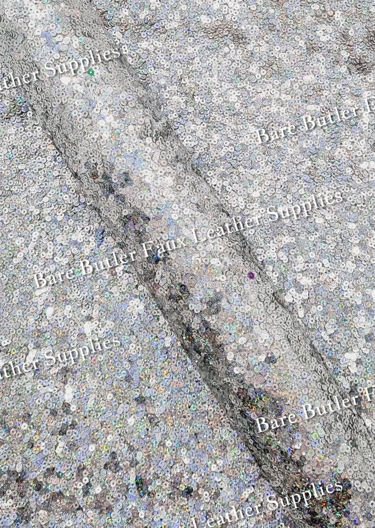 Chunky Glitter Sequin Shimmer Silver - chunky, Faux, Faux Leather, Glitter, Leather, leatherette, Sequin - Bare Butler Faux Leather Supplies 