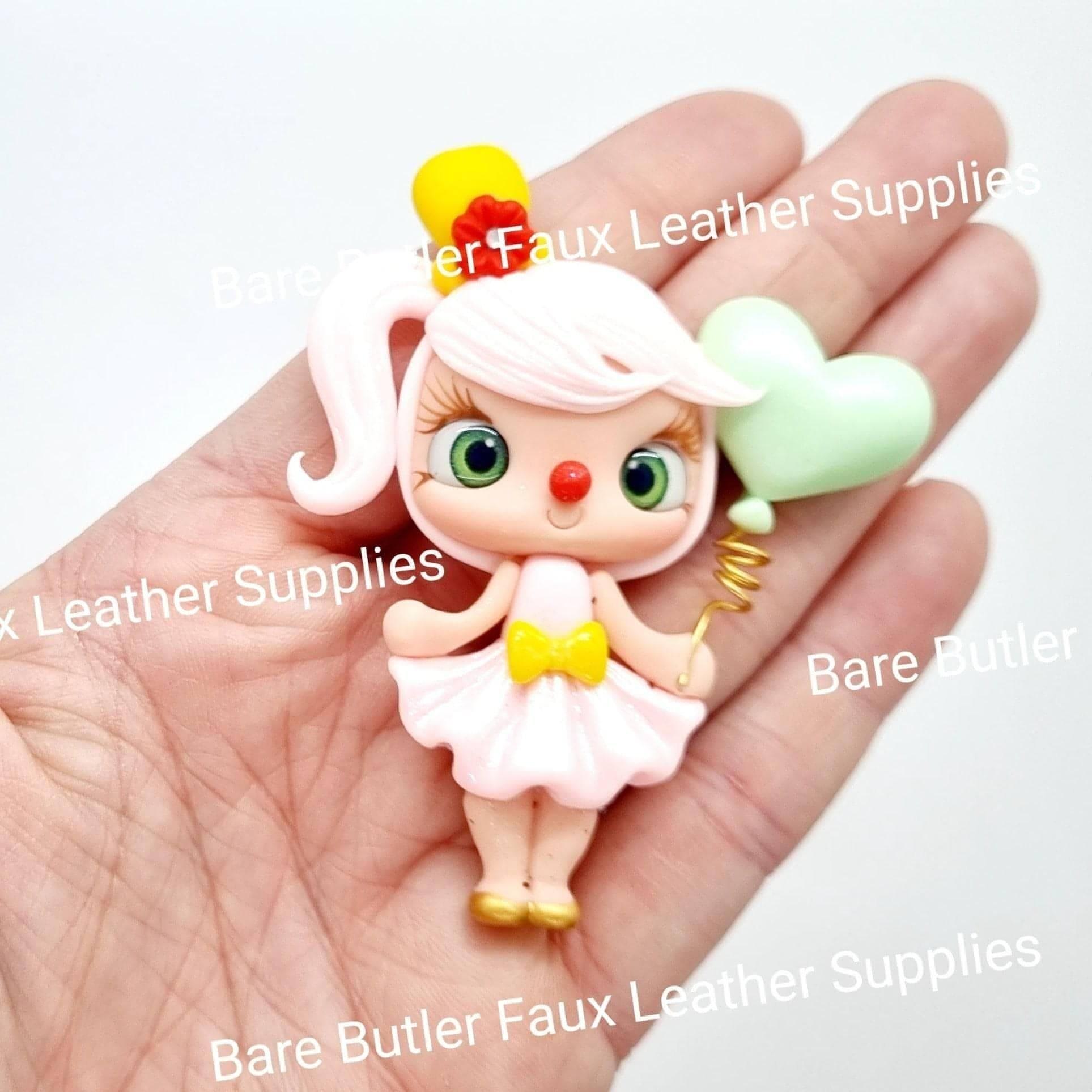 Clowning Around - Green Heart Balloon - Circus, Clay, Clays, clown - Bare Butler Faux Leather Supplies 