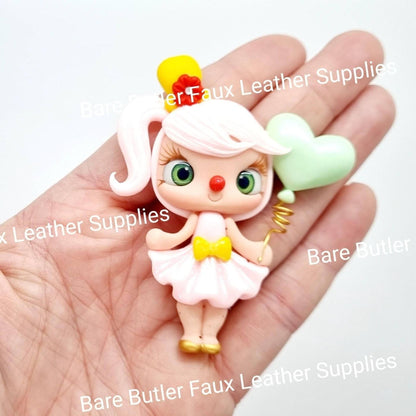 Clowning Around - Green Heart Balloon - Circus, Clay, Clays, clown - Bare Butler Faux Leather Supplies 