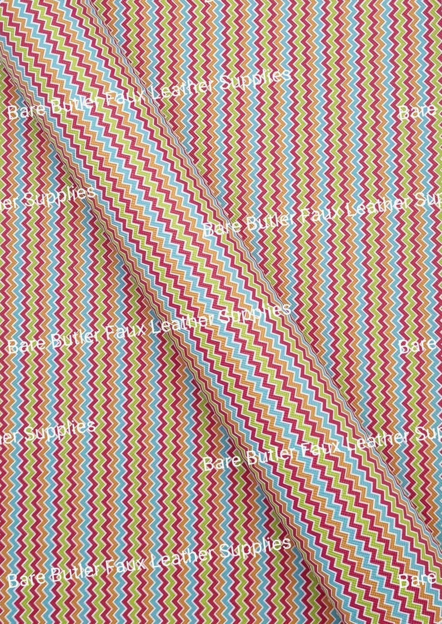 Colourful Zig Zags Faux Leather - Colourful Zig Zags, Faux, Faux Leather, Leather, leatherette, Litchi - Bare Butler Faux Leather Supplies 
