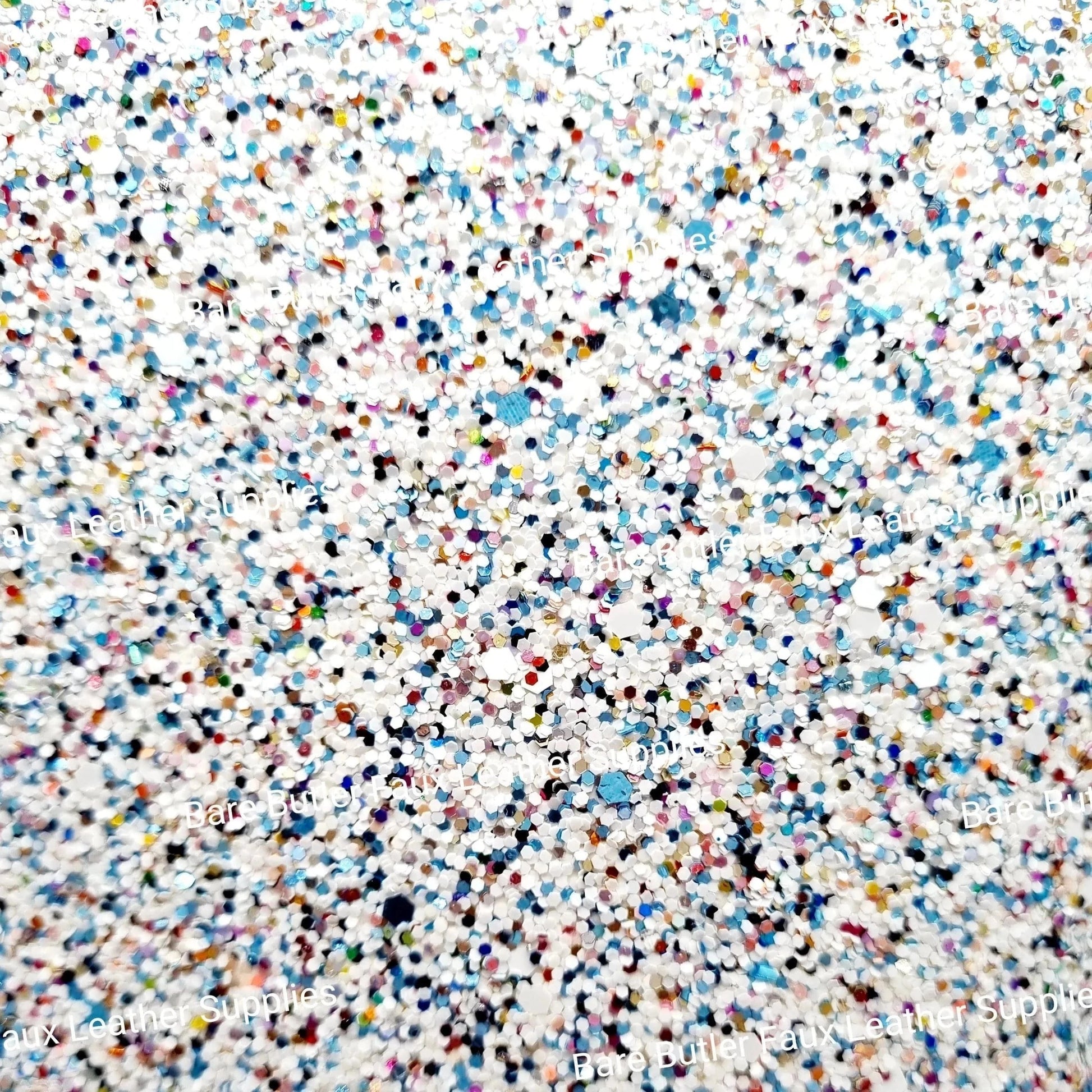 Confetti Mix Chunky Glitter - White/ Blue Mix - Black, Chunky, Faux, Faux Leather, flower, glitter, leather, leatherette, rose, Rose's - Bare Butler Faux Leather Supplies 