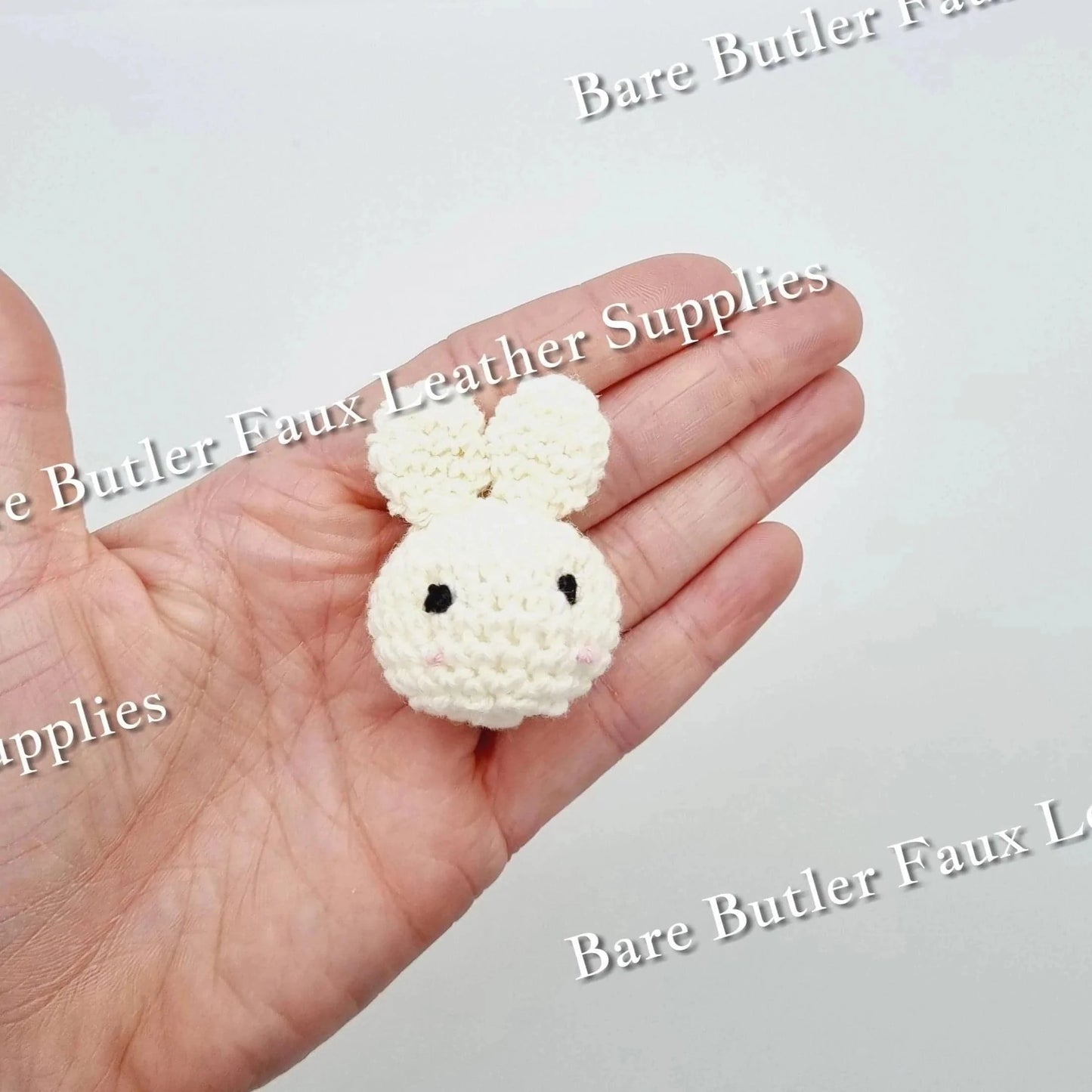 Crochet Bunny Head - bead, teether - Bare Butler Faux Leather Supplies 