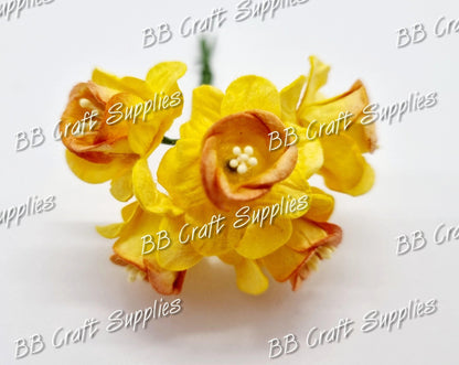 Daffodil 5 Pack - daffodil, Embelishment, Flower, Mulburry, mullberry, yellow - Bare Butler Faux Leather Supplies 