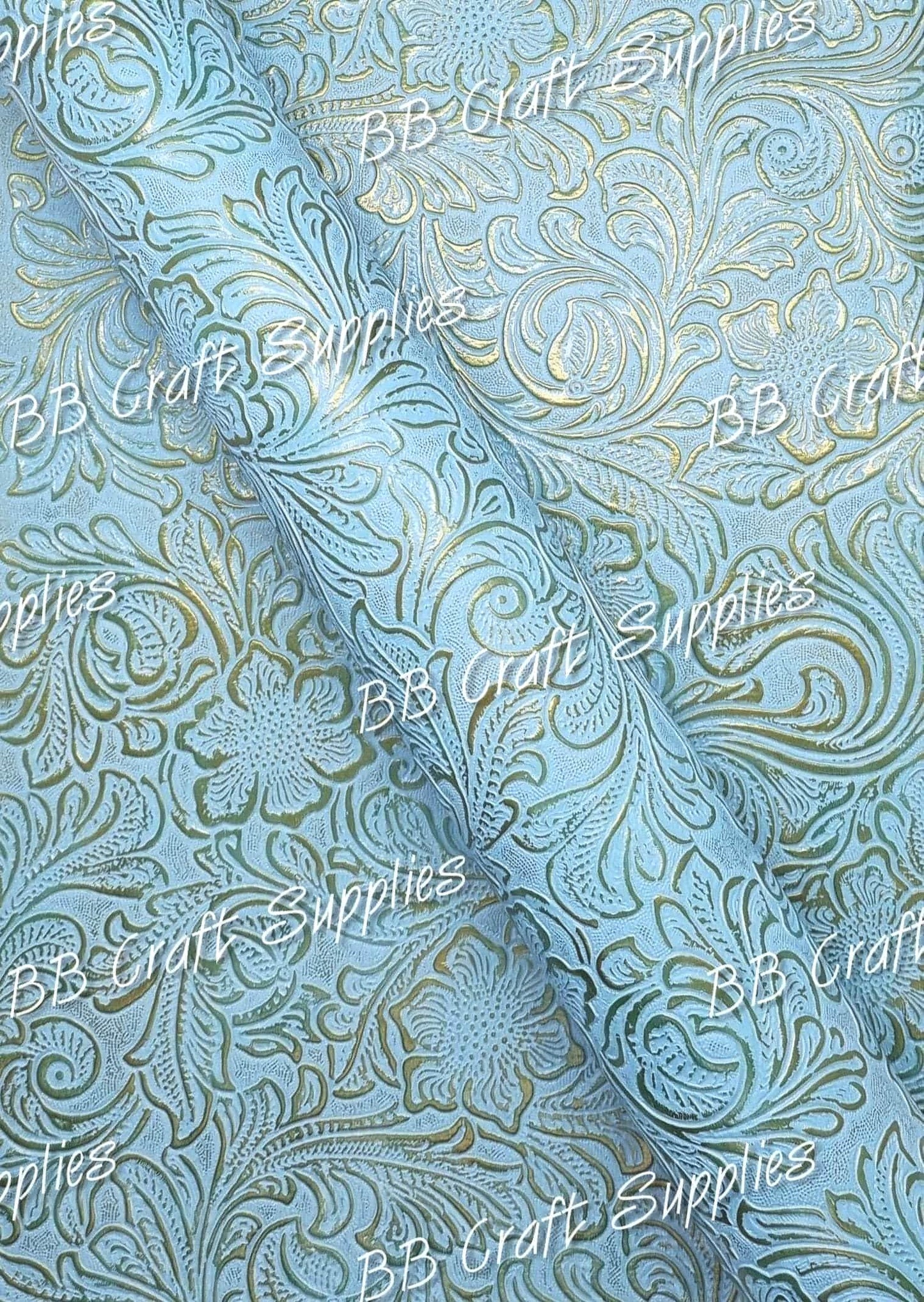 Embossed Floral Bloom Blue - embossed, Faux, Faux Leather, Floral, Leather, leatherette, metallic, Whats new - Bare Butler Faux Leather Supplies 