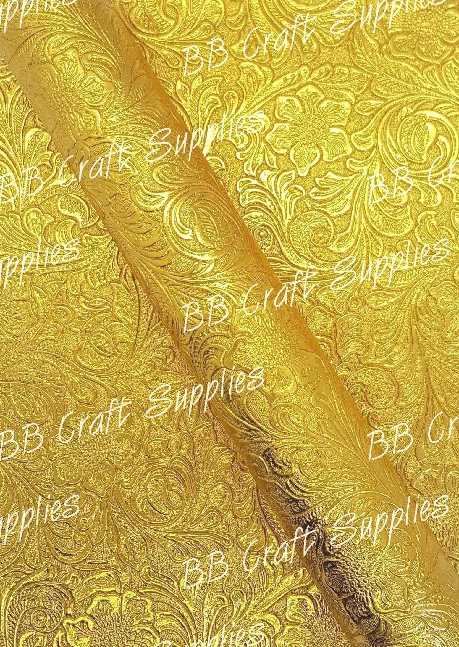 Embossed Floral Bloom Gold - embossed, Faux, Faux Leather, Floral, Leather, leatherette, metallic, Whats new - Bare Butler Faux Leather Supplies 