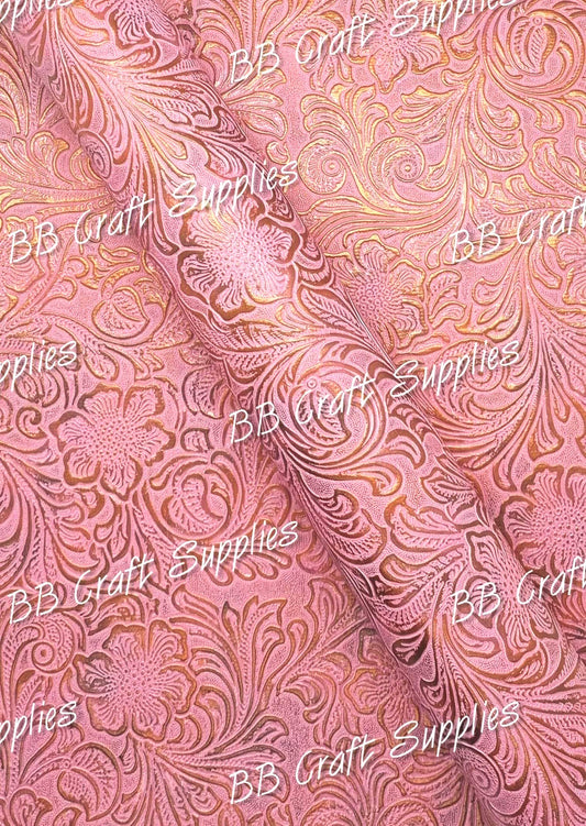 Embossed Floral Bloom Pink - embossed, Faux, Faux Leather, Floral, Leather, leatherette, metallic, Whats new - Bare Butler Faux Leather Supplies 