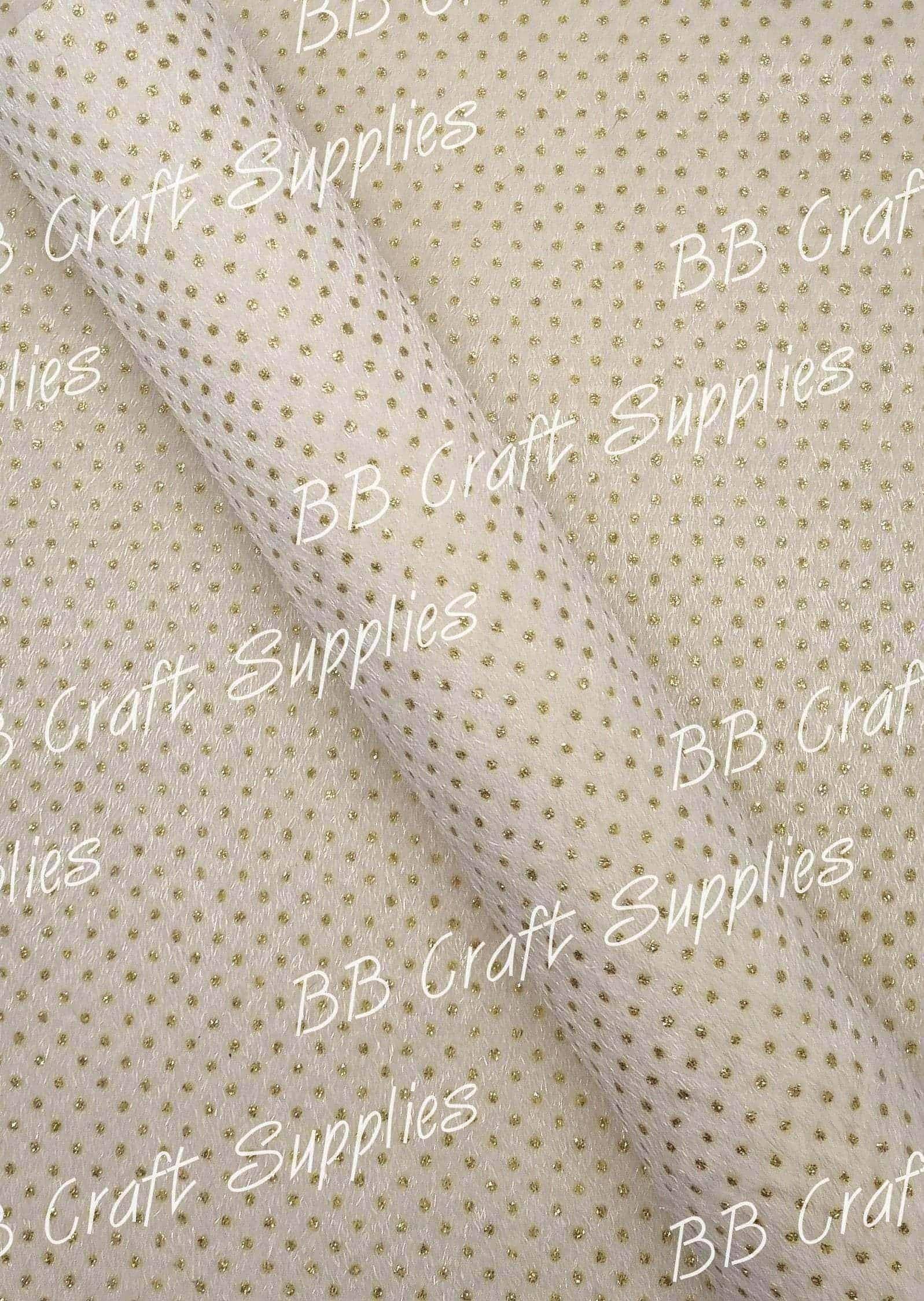 Faux Flocking Fabric Cream & Gold Spots - dots, Faux, Faux Leather, flocking, fluffy, gold, red, spots, valentines - Bare Butler Faux Leather Supplies 
