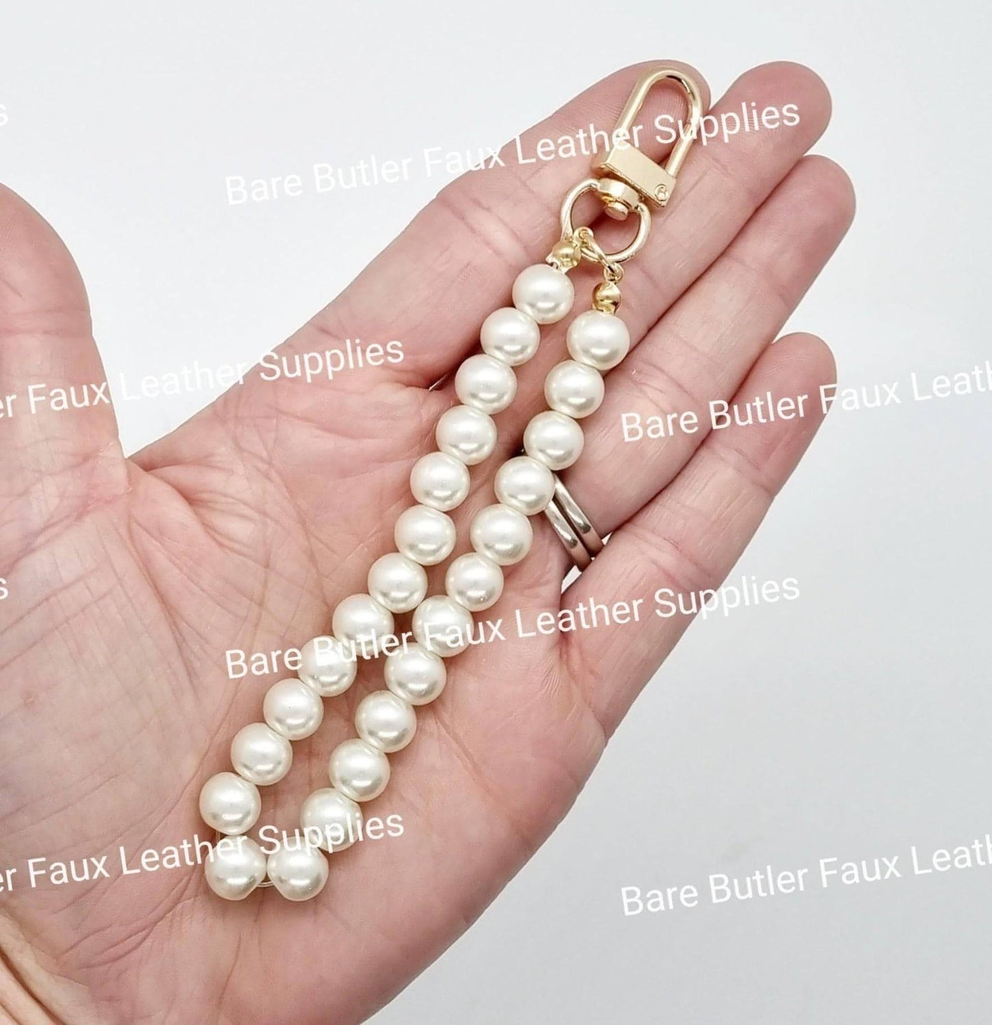 Faux Pearl Wrist Strap - Gold Clip -  - Bare Butler Faux Leather Supplies 