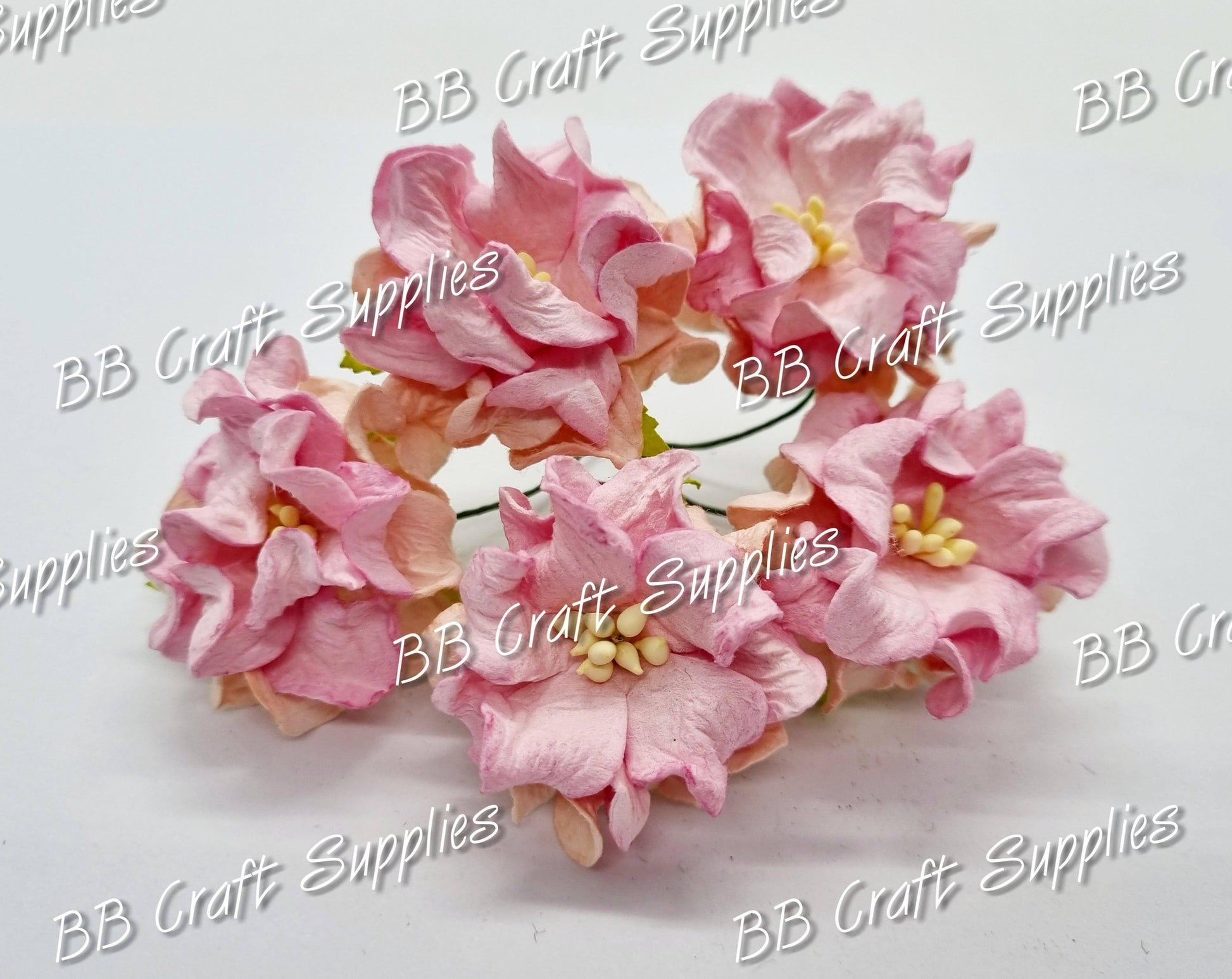 Gardenia Flowers Pink 5 pack - Embelishment, Flower, Mini, Mulburry, mullberry, pink, rose - Bare Butler Faux Leather Supplies 