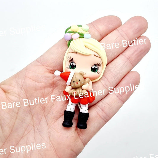 Girl with twinkle lights in her hair and teddy bear - Clay, Clays, girl - Bare Butler Faux Leather Supplies 