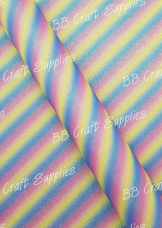 Glitter - Blue & Pink Rainbow Stripe - Faux, Glitter, leather, leatherette, Rainbow, Stripe - Bare Butler Faux Leather Supplies 