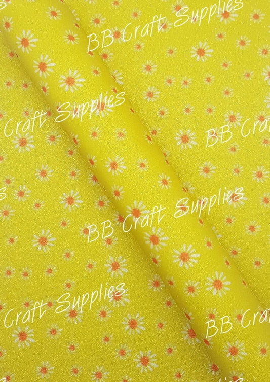 Glitter - Daisy Yellow - Daisy, Faux, Faux Leather, Glitter, Leather, leatherette, Mothers Day, Yellow - Bare Butler Faux Leather Supplies 