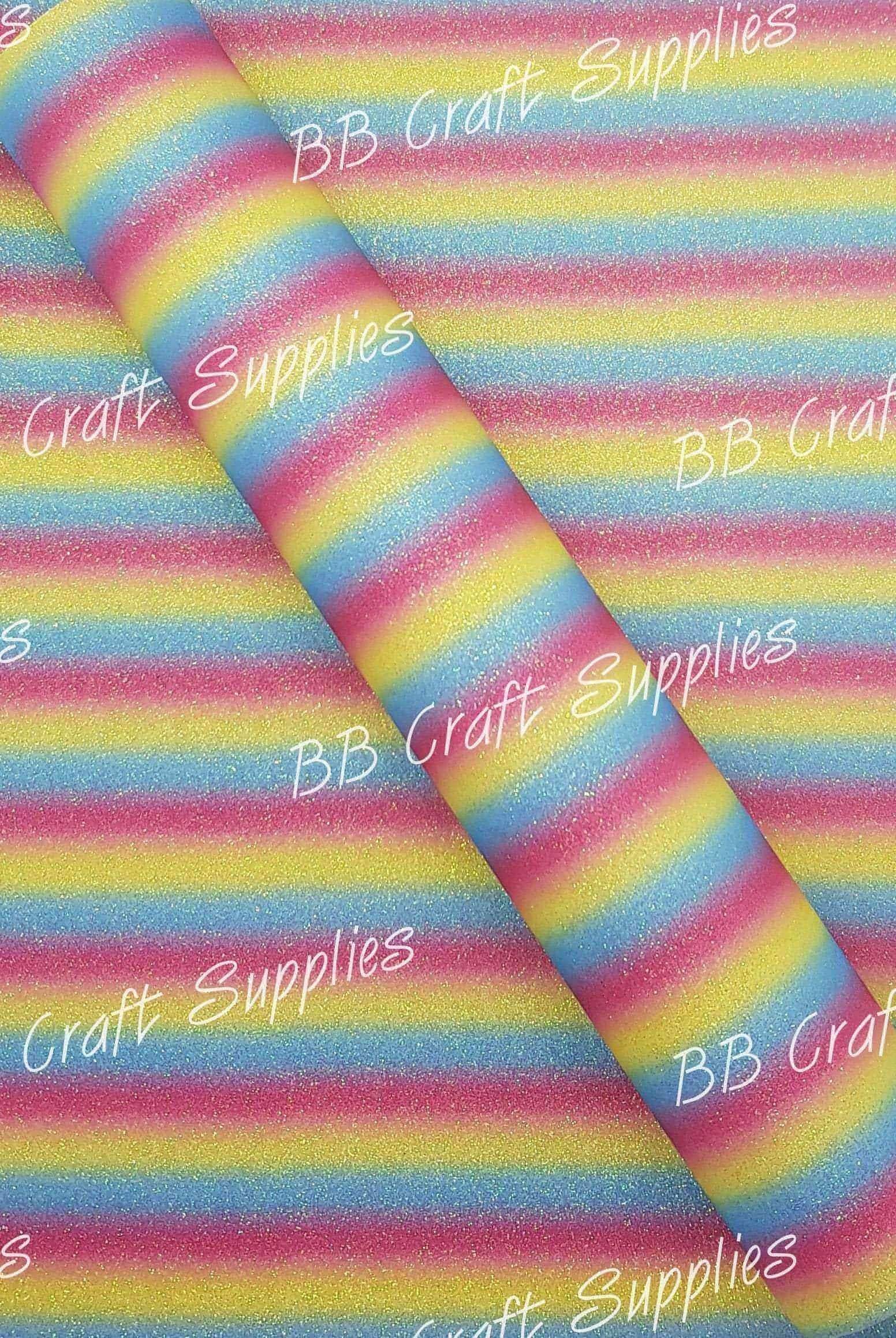 Glitter - Lollipop Rainbow Stripe - Faux, Glitter, leather, leatherette, Rainbow, Stripe - Bare Butler Faux Leather Supplies 