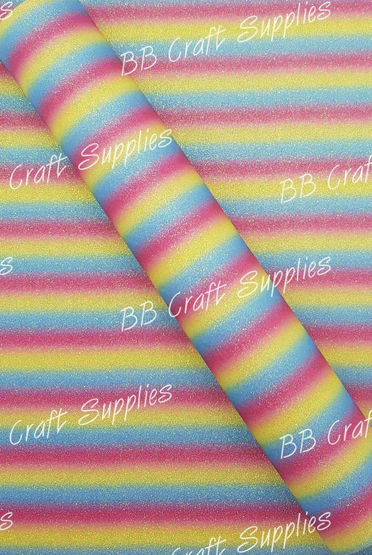 Glitter - Lollipop Rainbow Stripe - Faux, Glitter, leather, leatherette, Rainbow, Stripe - Bare Butler Faux Leather Supplies 