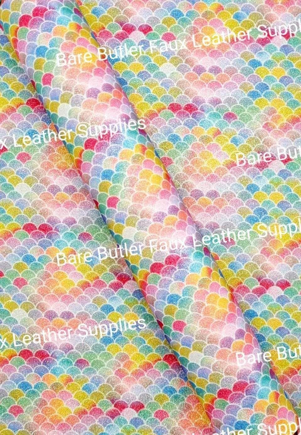 Glitter Scales - Rainbow - Faux, Faux Leather, Fine, Glitter, Leather, leatherette, Rainbow, scales, Super - Bare Butler Faux Leather Supplies 