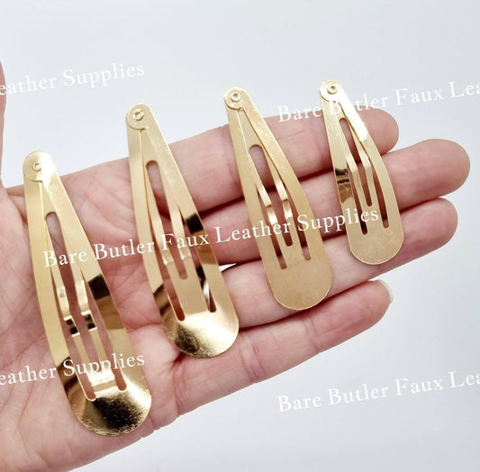 Gold Snap Clips 10 Pack - accessories, black, clips, Embelishment, Gold, Hair, Hair clips, snap clip - Bare Butler Faux Leather Supplies 