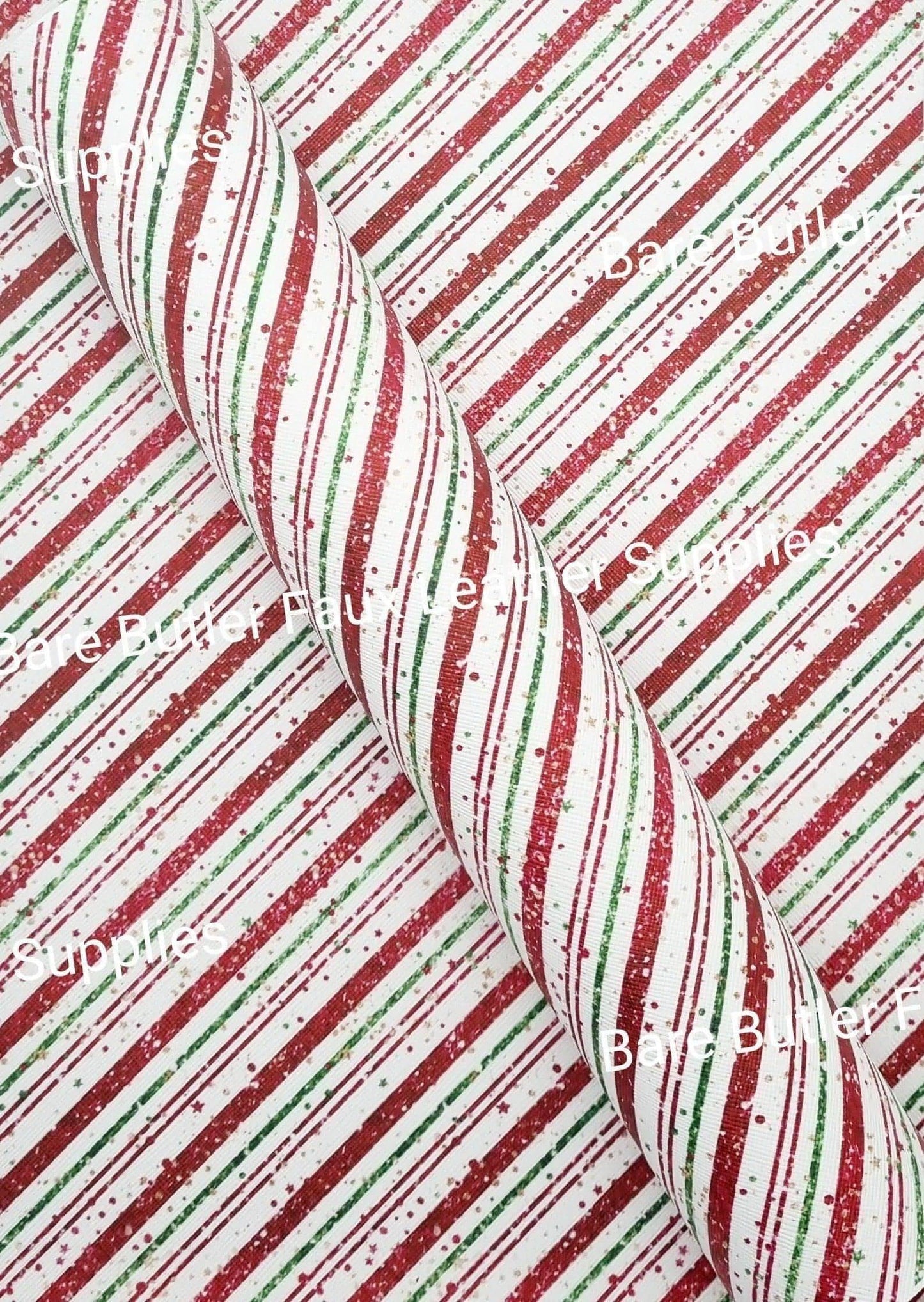 Green & Red Diagonal Christmas Stripe Litchi - christmas, Faux, Faux Leather, Leather, leatherette, Litchi, santa - Bare Butler Faux Leather Supplies 
