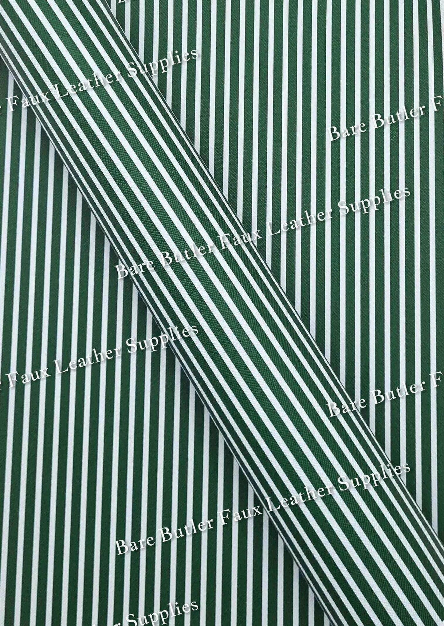 Green & White Christmas Stripe Faux Leather - Faux, Faux Leather, green, Leather, leatherette, Litchi, Stripe - Bare Butler Faux Leather Supplies 