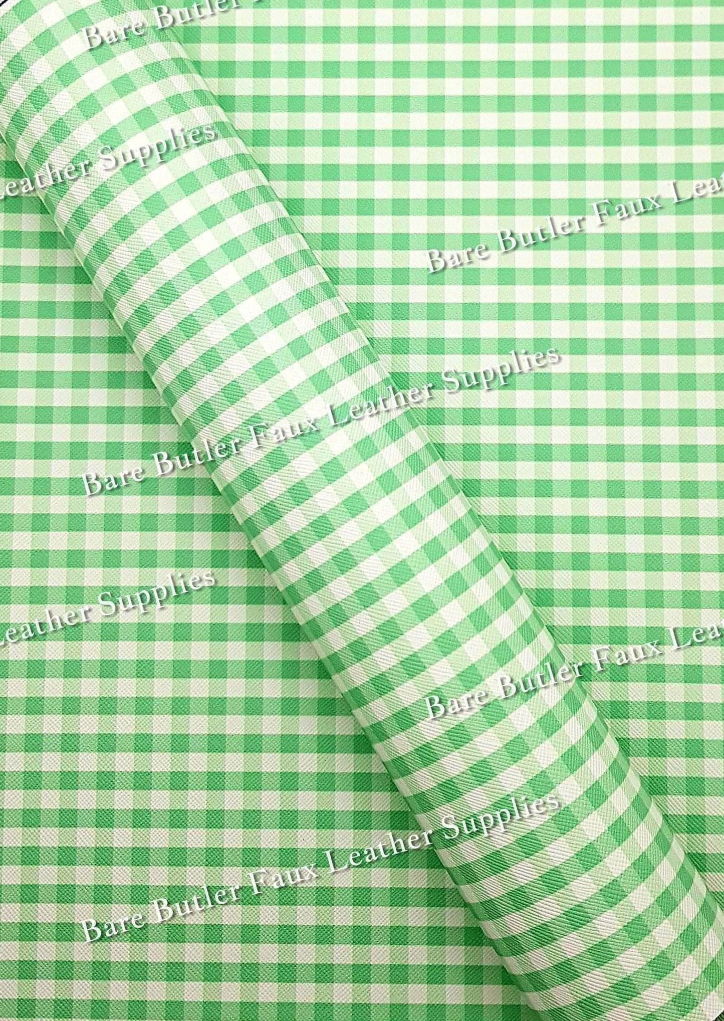 Green & White Gingham Faux Leather - Faux, Faux Leather, gingham, green & white, Leather, leatherette - Bare Butler Faux Leather Supplies 