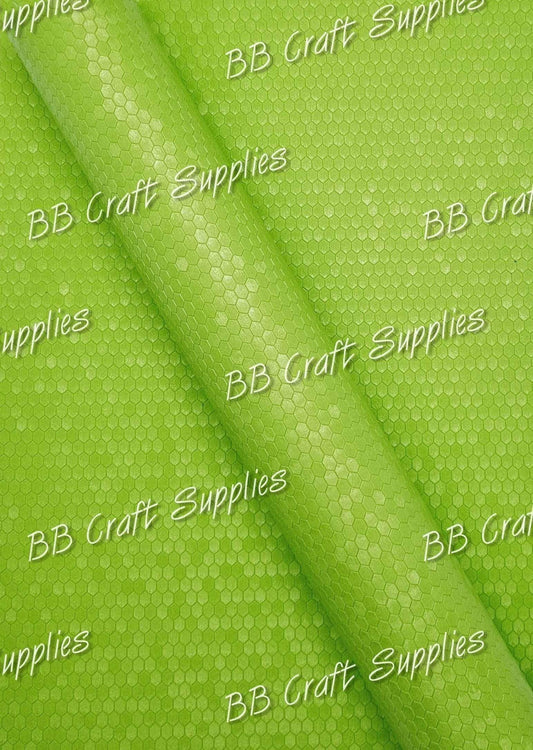 Green Embossed Honeycomb - embossed, Faux, Faux Leather, Honeycomb, Leather, leatherette, metallic, shimmer, shine - Bare Butler Faux Leather Supplies 