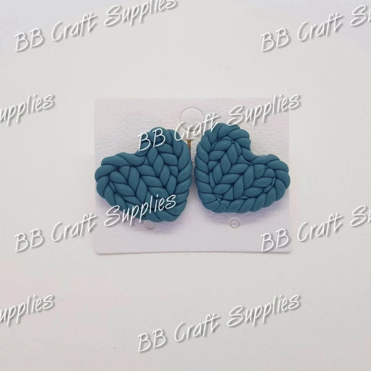 Handmade Braided Polymer Clay Heart Earrings Aqua - aqua, blue, earing, handmade, heart, Polymer Clay Heart Earrings - Bare Butler Faux Leather Supplies 