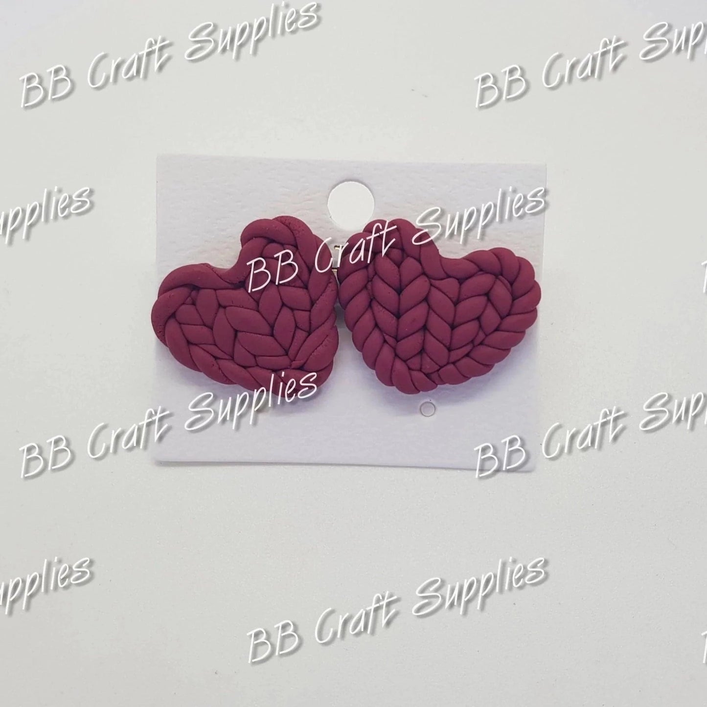 Handmade Braided Polymer Clay Heart Earrings Berry - Berry, earing, handmade, heart, Polymer Clay Heart Earrings - Bare Butler Faux Leather Supplies 