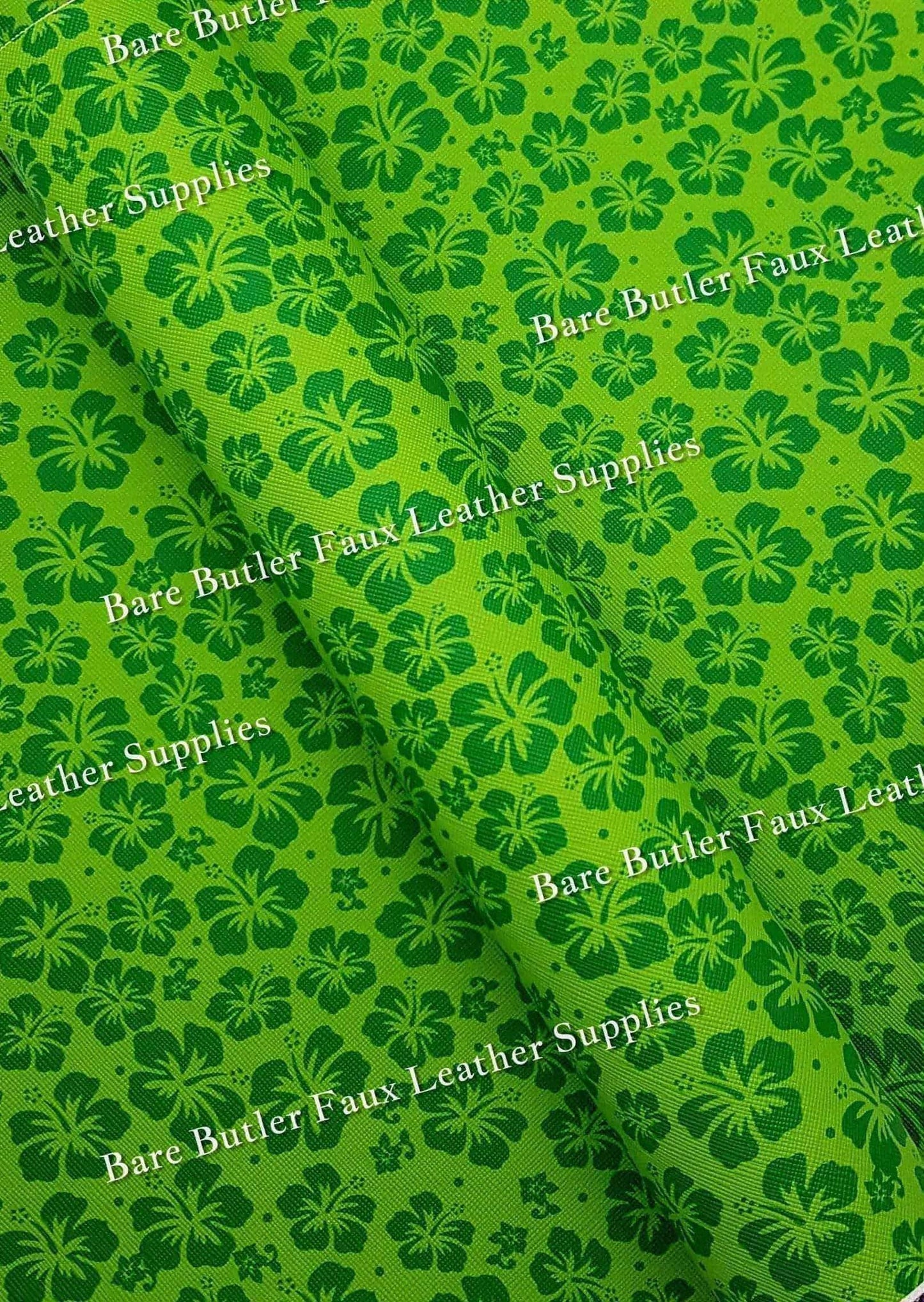 Hibiscus Flower Green - Faux, Faux Leather, floral, flower, flowert, hearts, hibiscus, Leather, leatherette, pattern, tropical - Bare Butler Faux Leather Supplies 