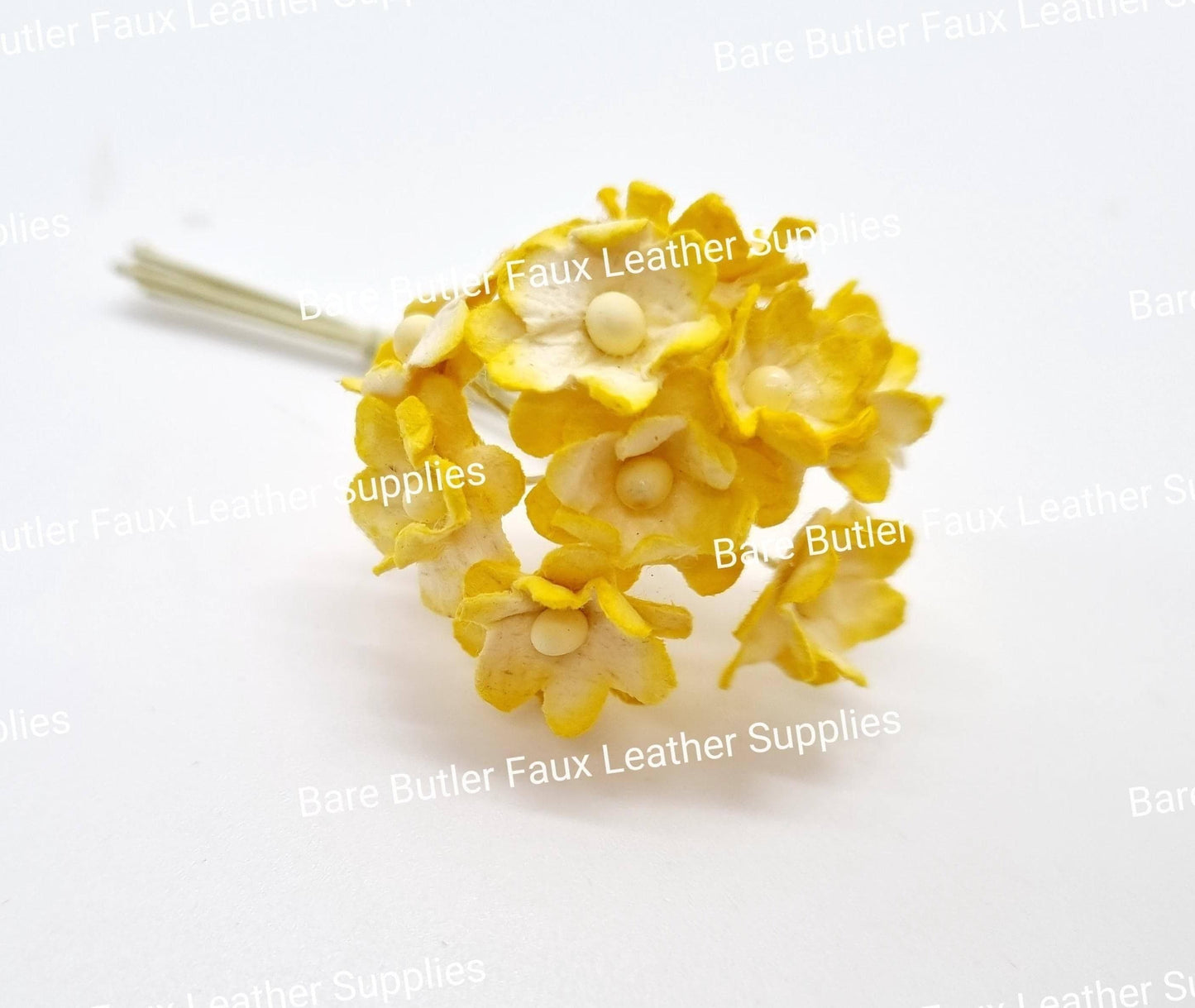 Hydrangea Yellow 10 Pack - Embelishment, Flower, hydrangea, Mulburry, Yellow - Bare Butler Faux Leather Supplies 