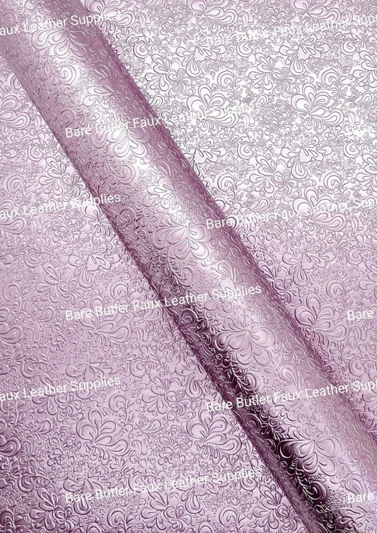 Light Purple Embossed Metallic Florals - embossed, Faux, Faux Leather, Floral, Leather, leatherette, metallic, purple, Whats new - Bare Butler Faux Leather Supplies 