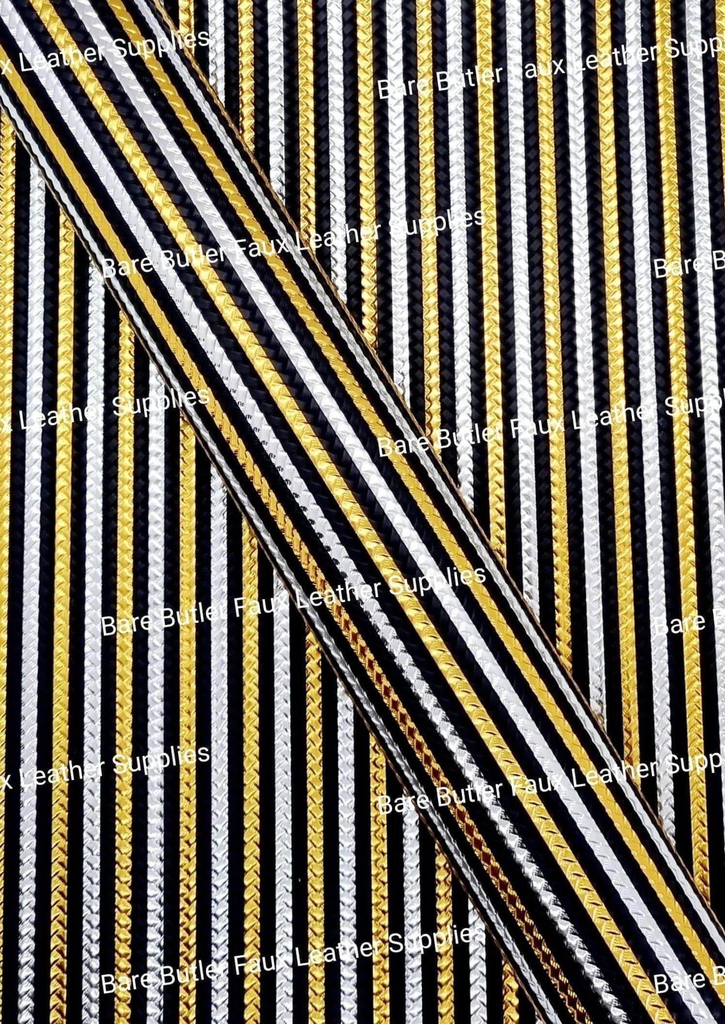Metallic Embossed Weave Black, Sliver and Gold - Faux, Faux Leather, Floral, Glitter - Bare Butler Faux Leather Supplies 