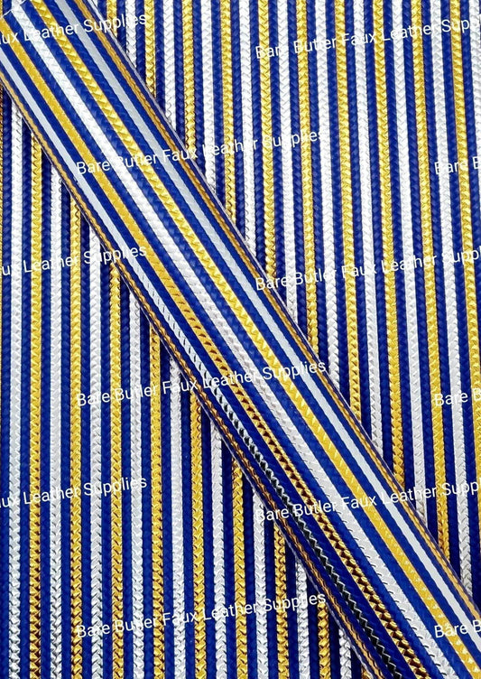 Metallic Embossed Weave Blue, Gold and Silver - Faux, Faux Leather, Floral, Glitter - Bare Butler Faux Leather Supplies 
