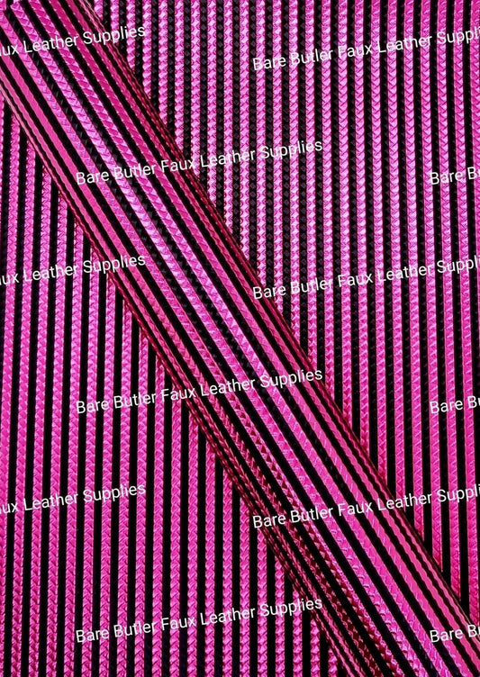 Metallic Embossed Weave Hot Pink and Black - Faux, Faux Leather, Floral, Glitter - Bare Butler Faux Leather Supplies 