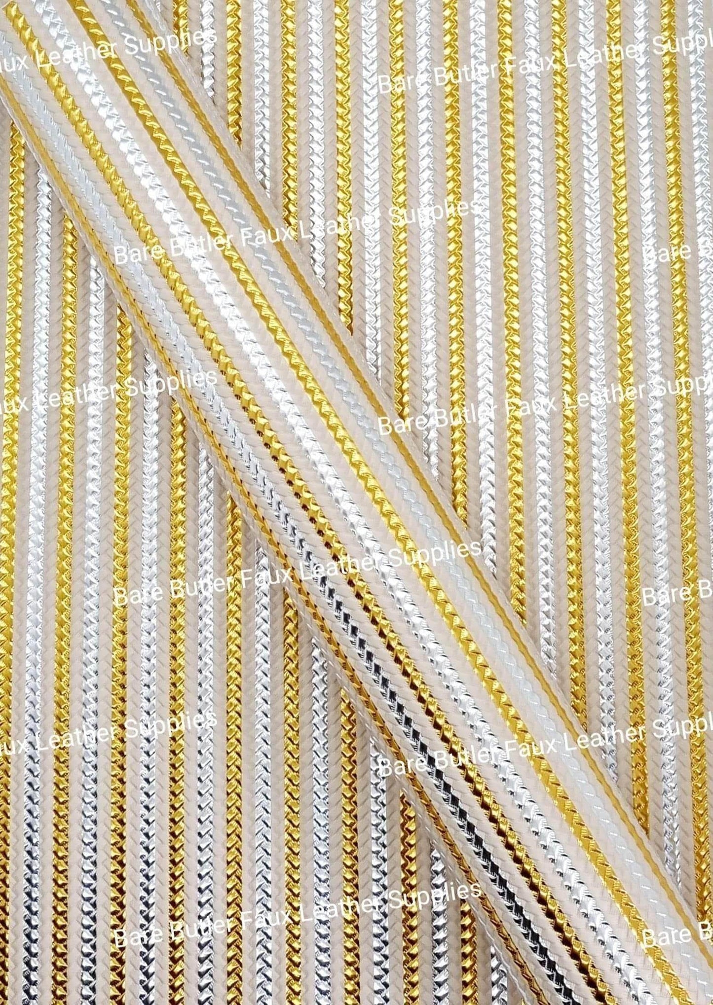 Metallic Embossed Weave White, Silver and Gold - Faux, Faux Leather, Floral, Glitter - Bare Butler Faux Leather Supplies 