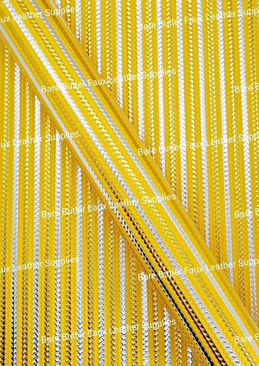 Metallic Embossed Weave Yellow, Gold and Silver - Faux, Faux Leather, Floral, Glitter - Bare Butler Faux Leather Supplies 