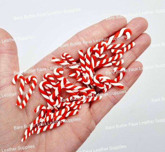 Mini Candy Canes - 10 Pack - candy cane, christmas, Clay, Embelishment, Resin - Bare Butler Faux Leather Supplies 
