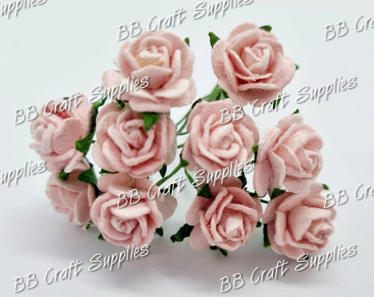 Mini Roses Pale Pink 10 Pack - Embelishment, Flower, mini, Mulburry, mullberry, pale, rose - Bare Butler Faux Leather Supplies 