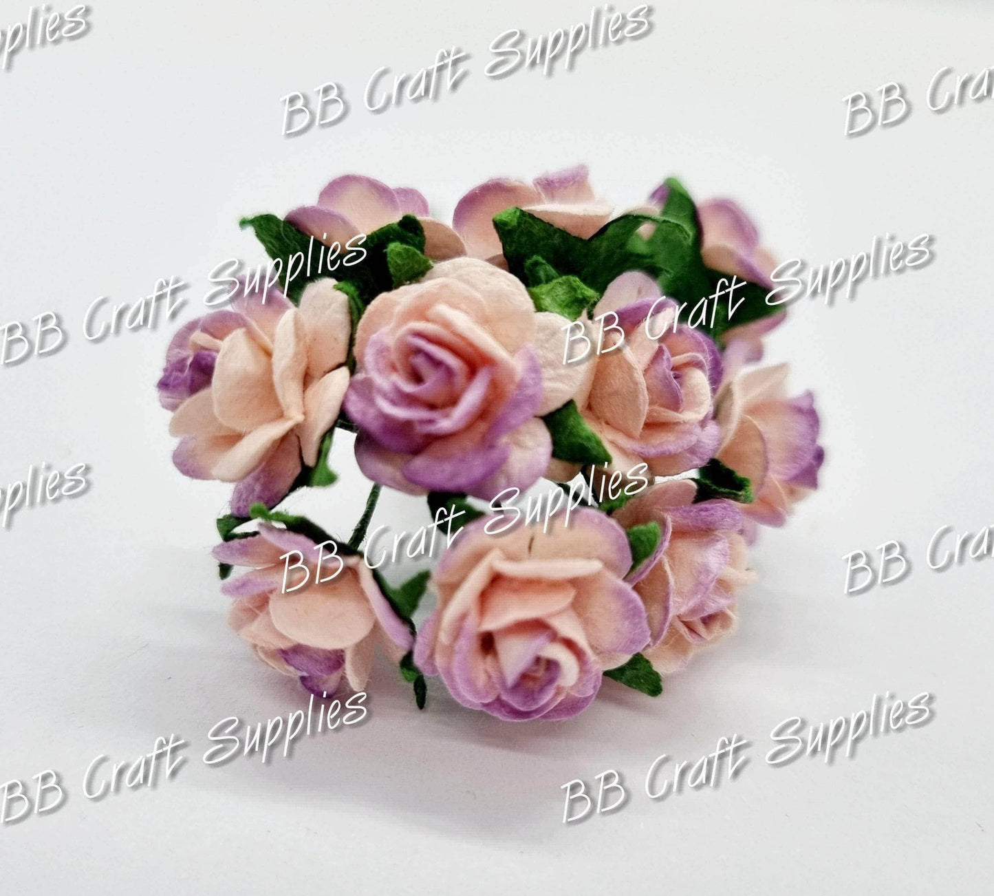 Mini Roses Pale Pink/Purple tips 10 Pack - Embelishment, Flower, mini, Mulburry, mullberry, pale, pink, purple, rose - Bare Butler Faux Leather Supplies 