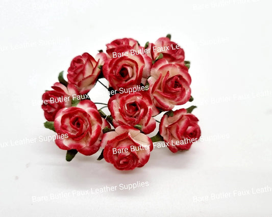 Mini Roses White/ Red Christmas Mix - 5 Pack - Embelishment, Flower, mini, Mulburry, mullberry, pink, rose - Bare Butler Faux Leather Supplies 