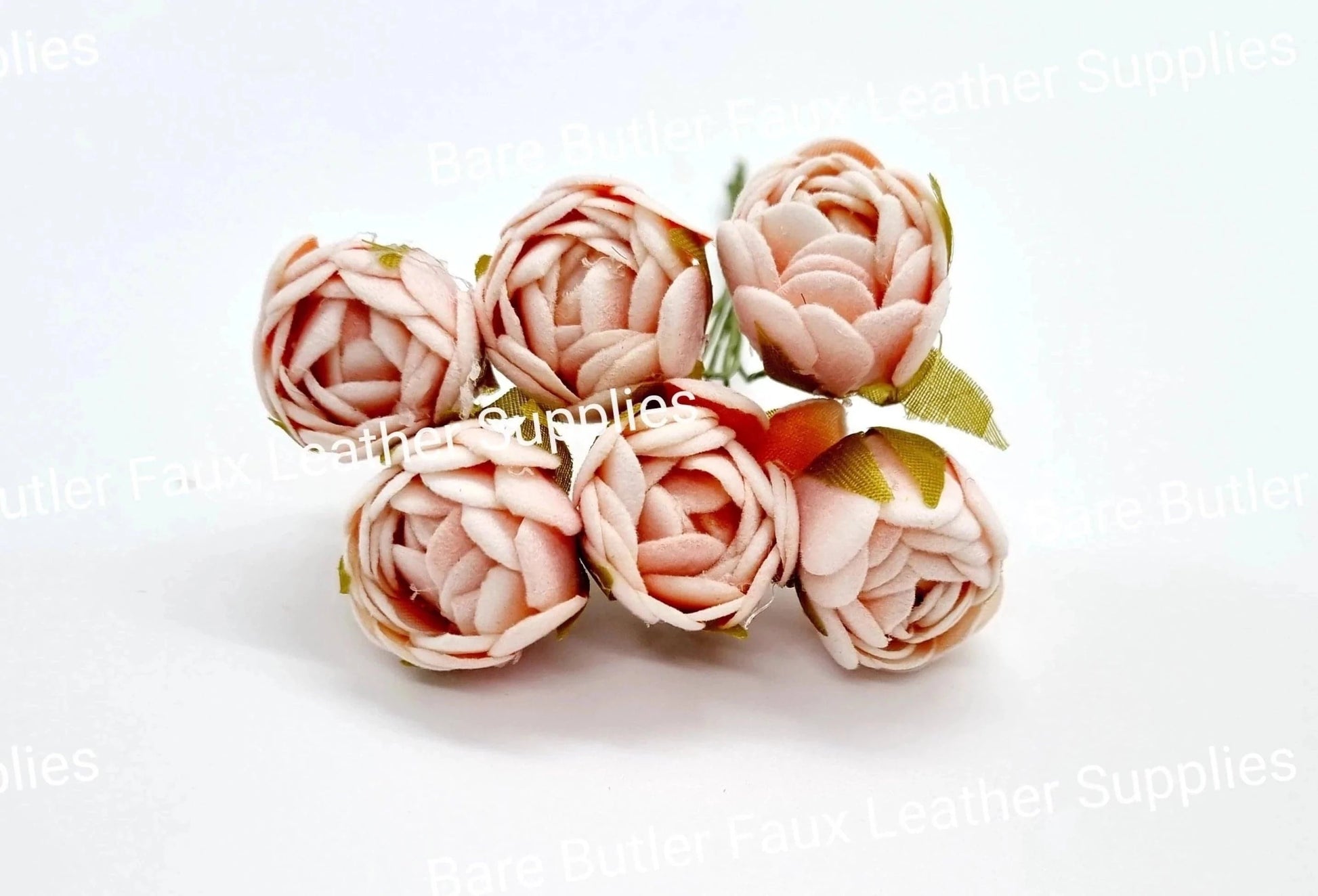 Mini Silk Rose Buds Peach - 6 pack - Embelishment, Flower - Bare Butler Faux Leather Supplies 