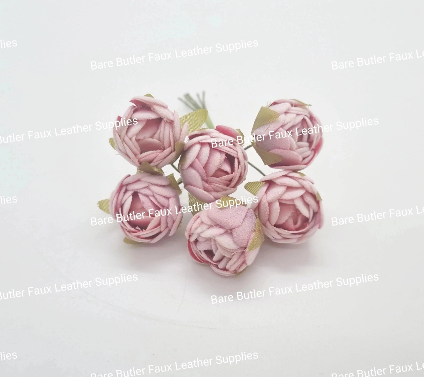 Mini Silk Rose Buds Pink - 6 pack - Embelishment, Flower - Bare Butler Faux Leather Supplies 